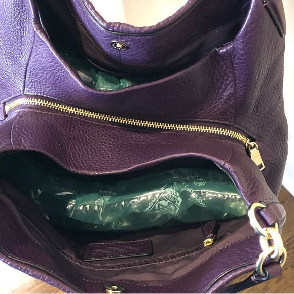 COACH Madison Phoebe Tumbled Purple Leather Purple Lining 3 Section Shoulder Bag - Picture 13 of 16